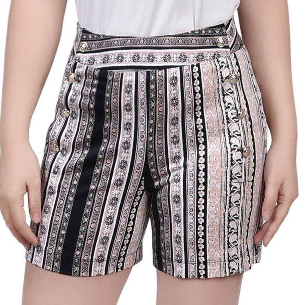 NY Collection Women's Size XL Pink Black Striped Satin Yoked Sailor Shorts NWT
